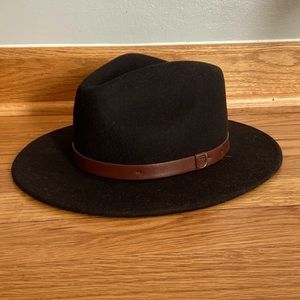 Brixton messer fedora hat. Black with brown leather trim. Size XS